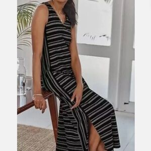 J Jill Sleeveless Stripe V-neck Maxi Dress Sz Large Petite